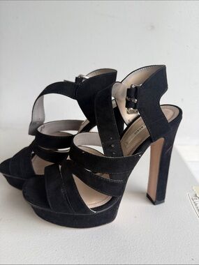 Zara Black Suede Strappy Platform Heels